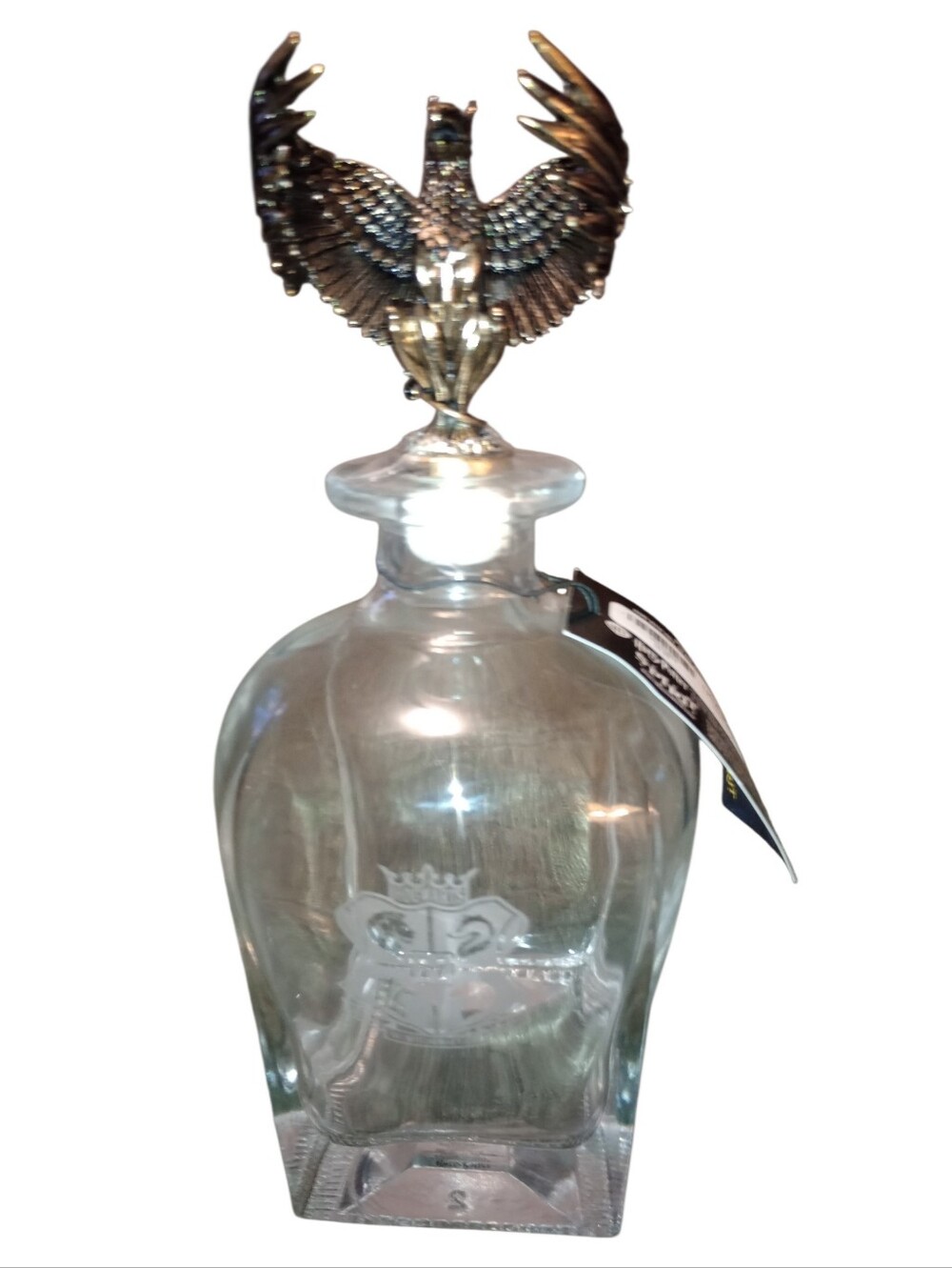Spirit Decorative Clear Glass Decanter with Gold Eagle Stopper, NWT